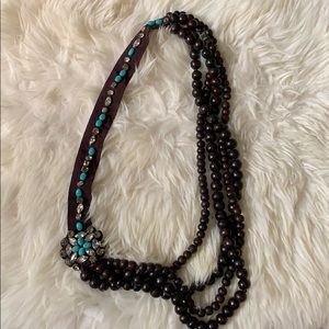 Stella & Dot Turquoise & Wooden Bead Necklace